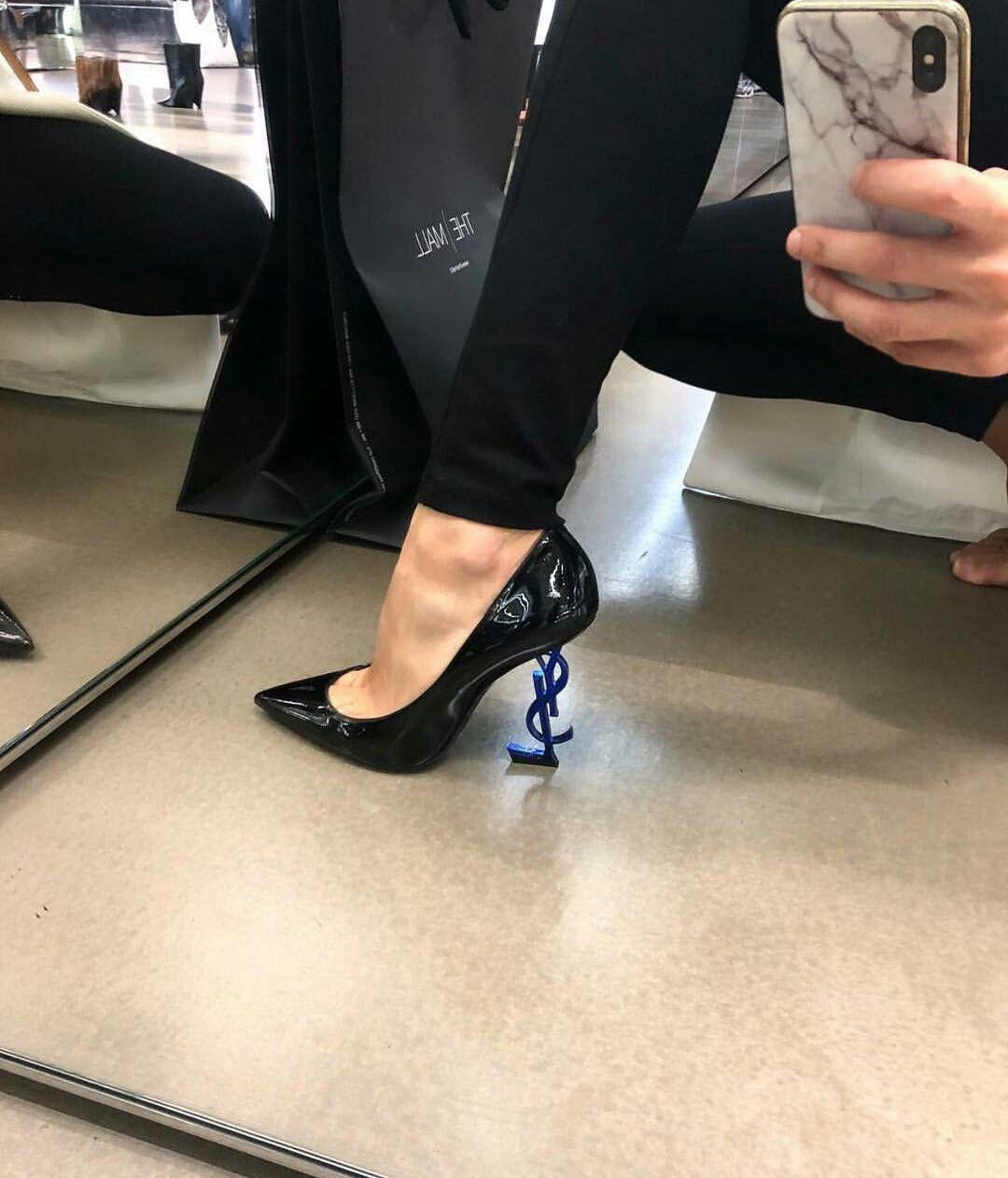 YSL PATENT TRIPPLE BLACK HEELS